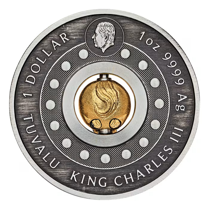 2026 1oz Tuvalu Year of the Horse Rotating Charm .9999 Silver Antiqued Gilded Coin