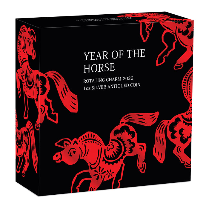 2026 1oz Tuvalu Year of the Horse Rotating Charm .9999 Silver Antiqued Gilded Coin
