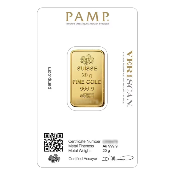 20 gram Pamp Suisse - Lady Fortuna .9999 Gold Bar (In Assay)