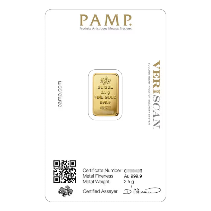 2.5 gram Pamp Suisse Lady Fortuna with Veriscan .9999 Gold Bar (In Assay)