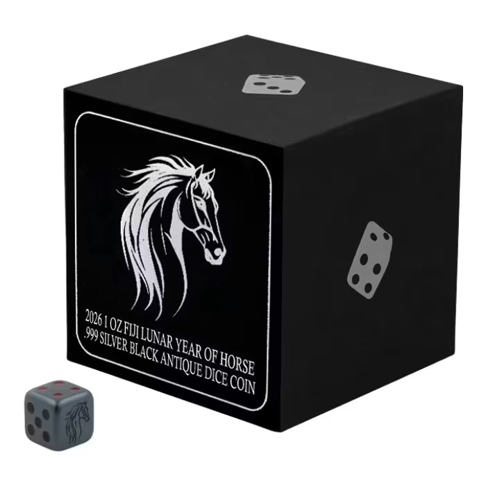2026 1 oz Fiji Lunar Year of the Horse .999 Silver Black Antique Dice Coin