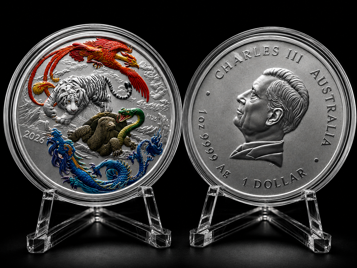 2024 1oz Australia Chinese Myths and Legends - Four Guardians Hong .9999 Silver Coloured BU Coin
