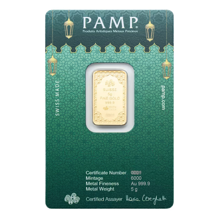 5 gram Pamp Suisse Eid Mubarak .9999 Gold Minted Bar