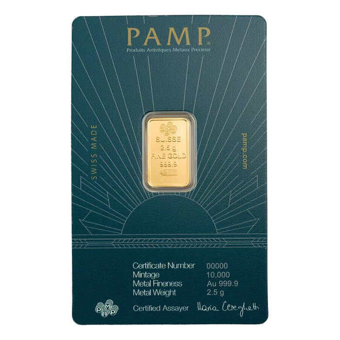 2.5 gram Pamp Suisse Lady of Liberty .9999 Gold Minted Bar