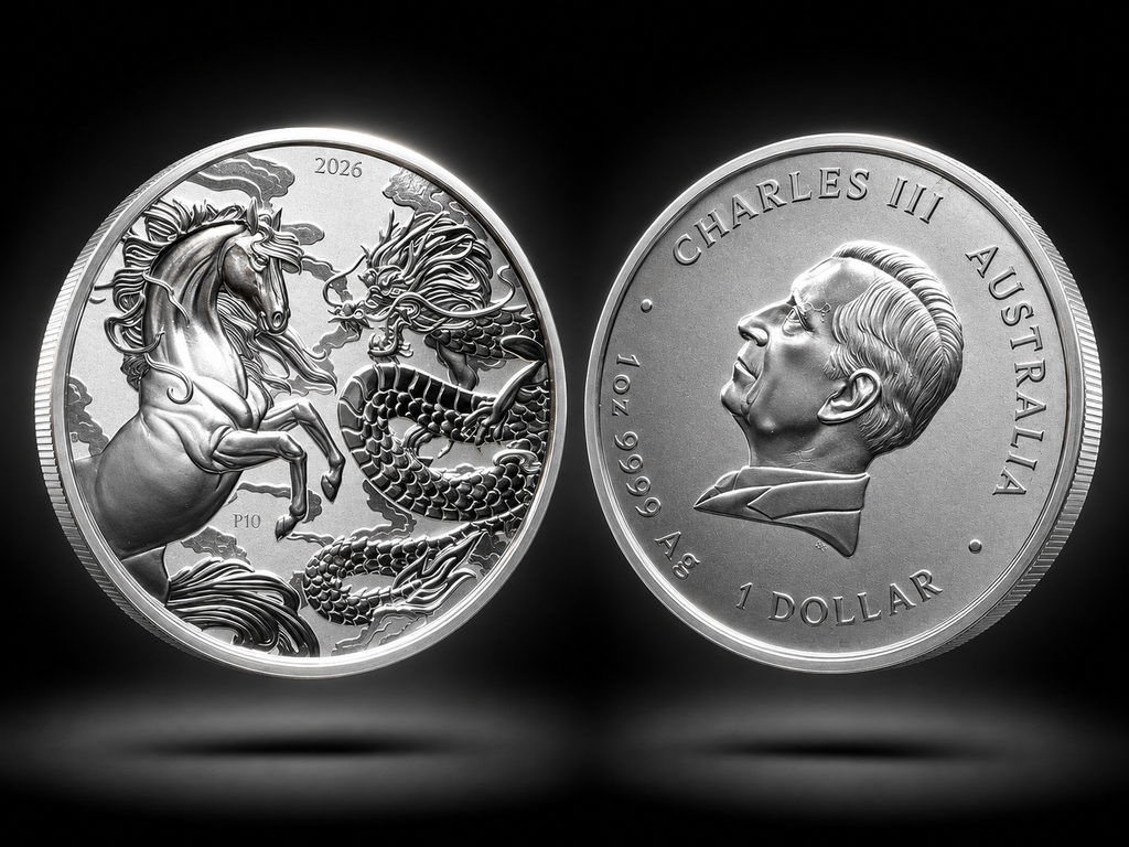 2026 1oz Australia Chinese Myths and Legends - Dragon and Horse .9999 Silver BU Coin