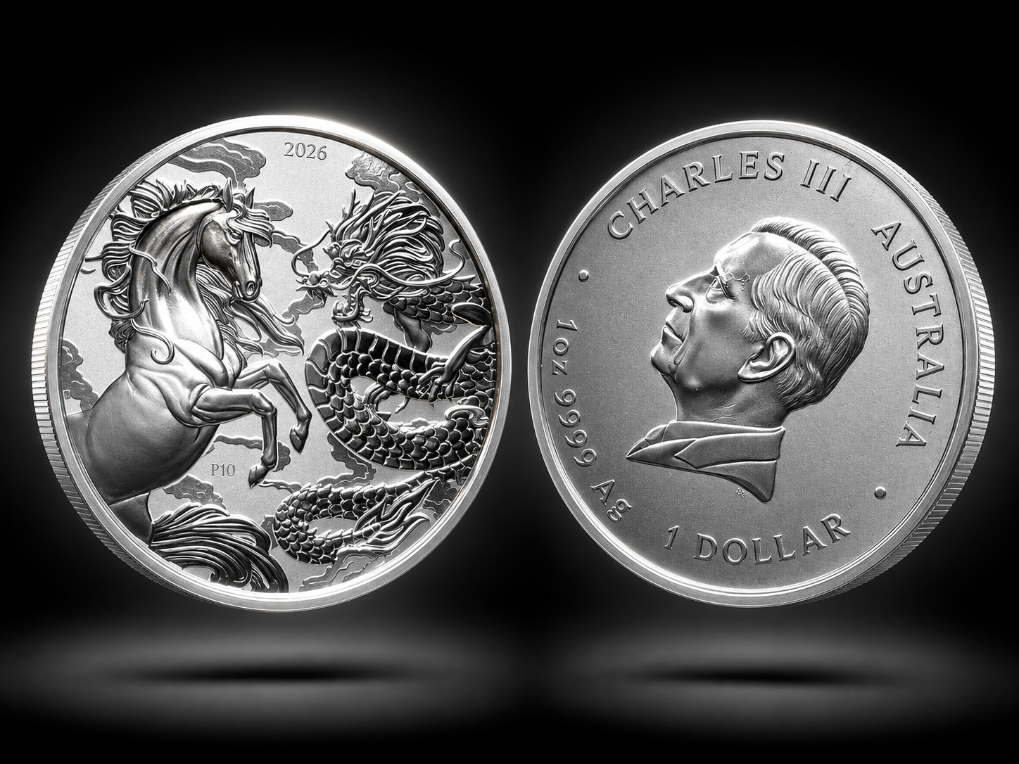 2026 1oz Australia Chinese Myths and Legends - Dragon and Horse .9999 Silver BU Coin