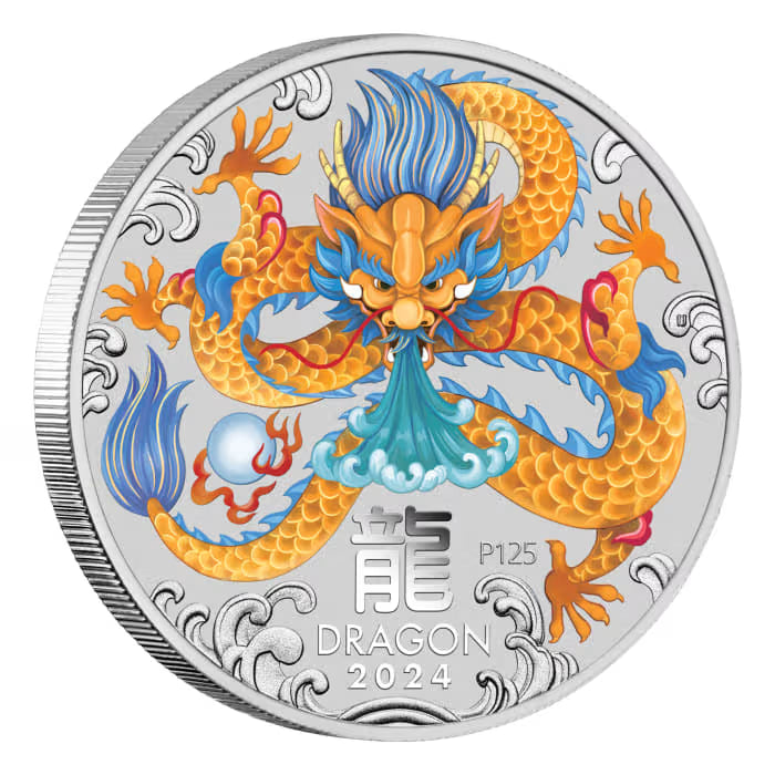2024 1oz LunarIII - Year of the DragonSilver Coloured BU Coin(in Capsule)