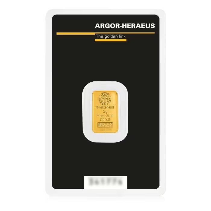 2 gram Argor Heraeus .9999 Gold Kine Bar