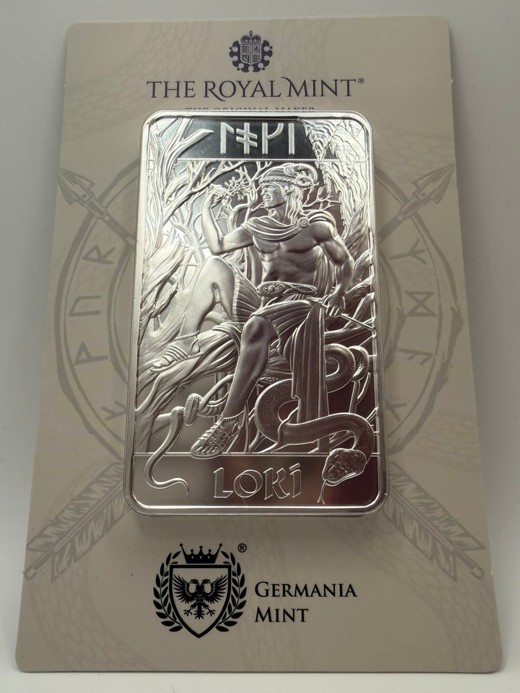 2026 10oz Great Britain Norse Gods - Loki .9999 Silver Bar (In Card)