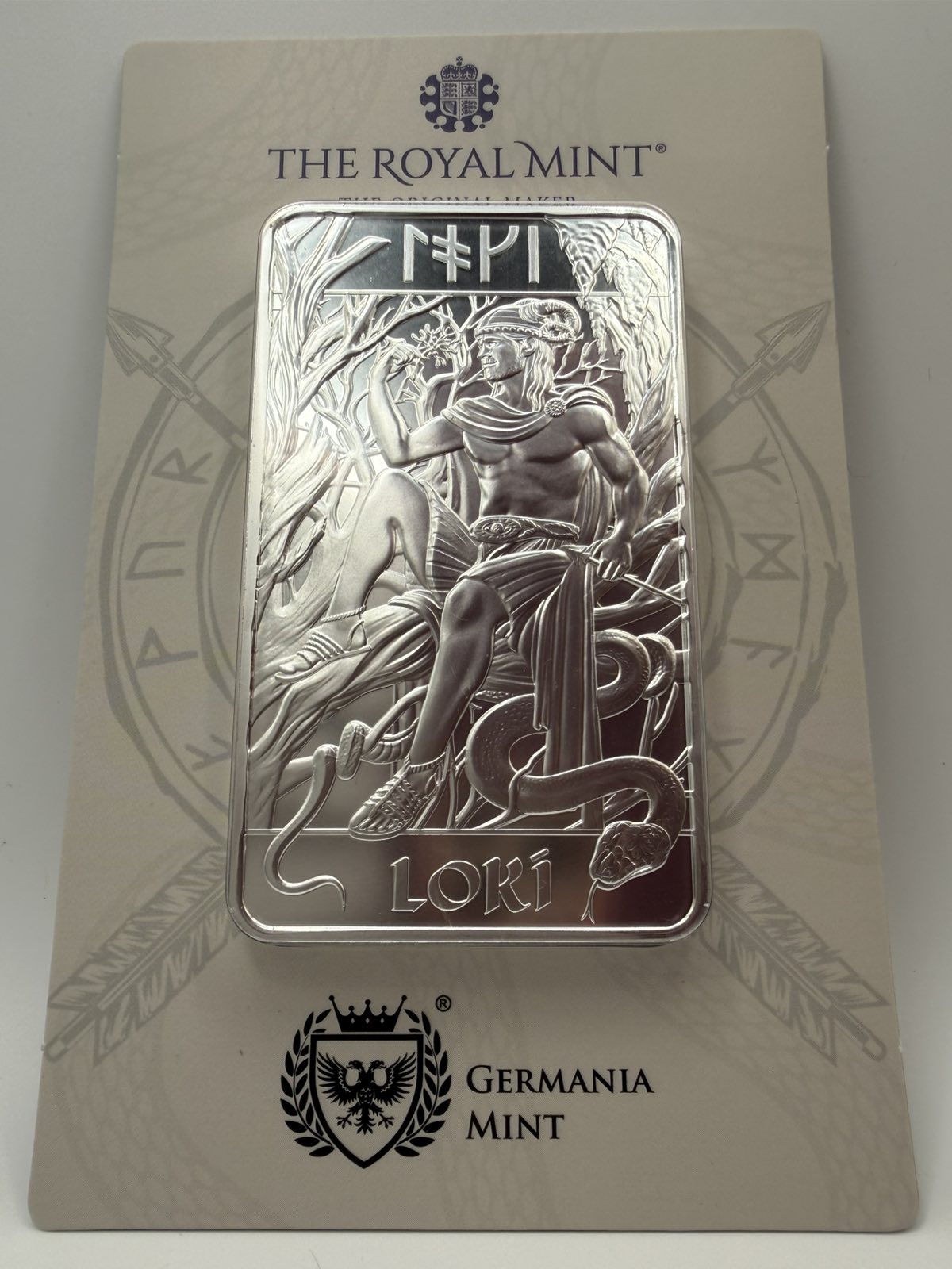 2026 10oz Great Britain Norse Gods - Loki .9999 Silver Bar (In Card)