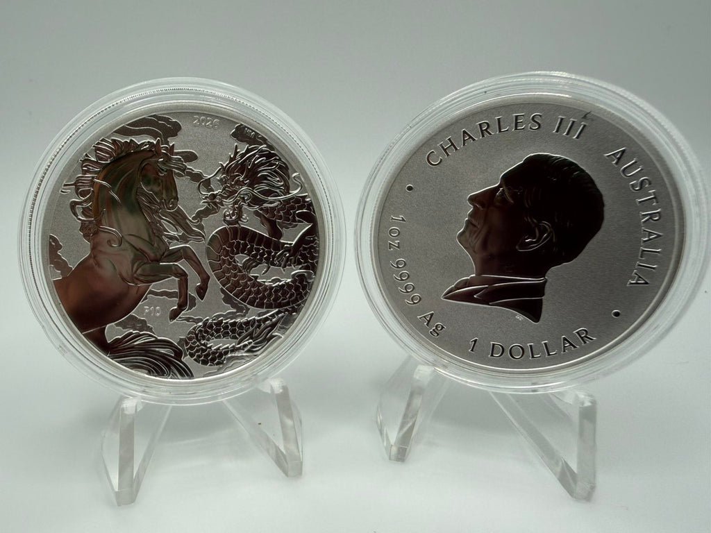 2026 1oz Australia Chinese Myths and Legends - Dragon and Horse .9999 Silver BU Coin