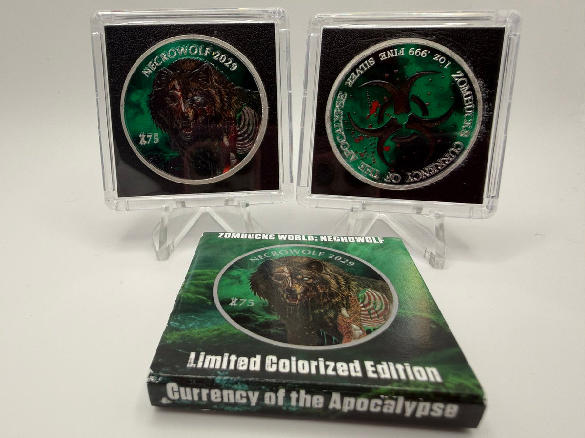 1 oz Zombucks World Necrowolf .999 Silver Coloured Round
