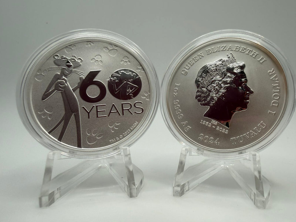 2024 1oz Tuvalu Pink Panther 60th Anniversary .9999 Silver BU Coin