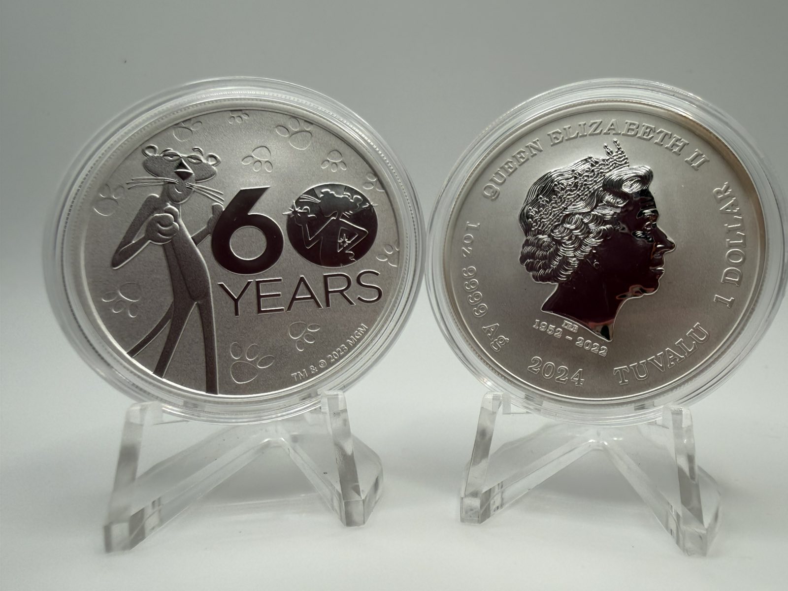 2024 1oz Tuvalu Pink Panther 60th Anniversary .9999 Silver BU Coin