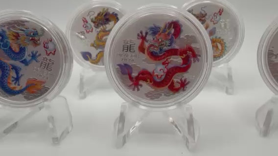 Australia 2024 Lunar Series III - Year of the Dragon  99.99% Coloured Bullion Silver Coin 1/2oz