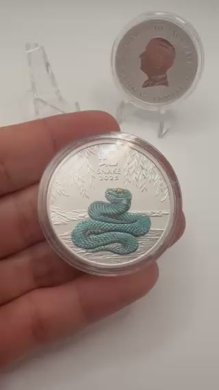 2025 1oz Australia Lunar Series III - Year of the Snake .9999 Silver Coloured BU Coin