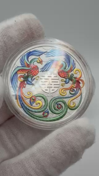 2025 1oz Australia Chinese Myths and Legends - Double Phoenix Vivid .9999 Silver Coloured BU Coin