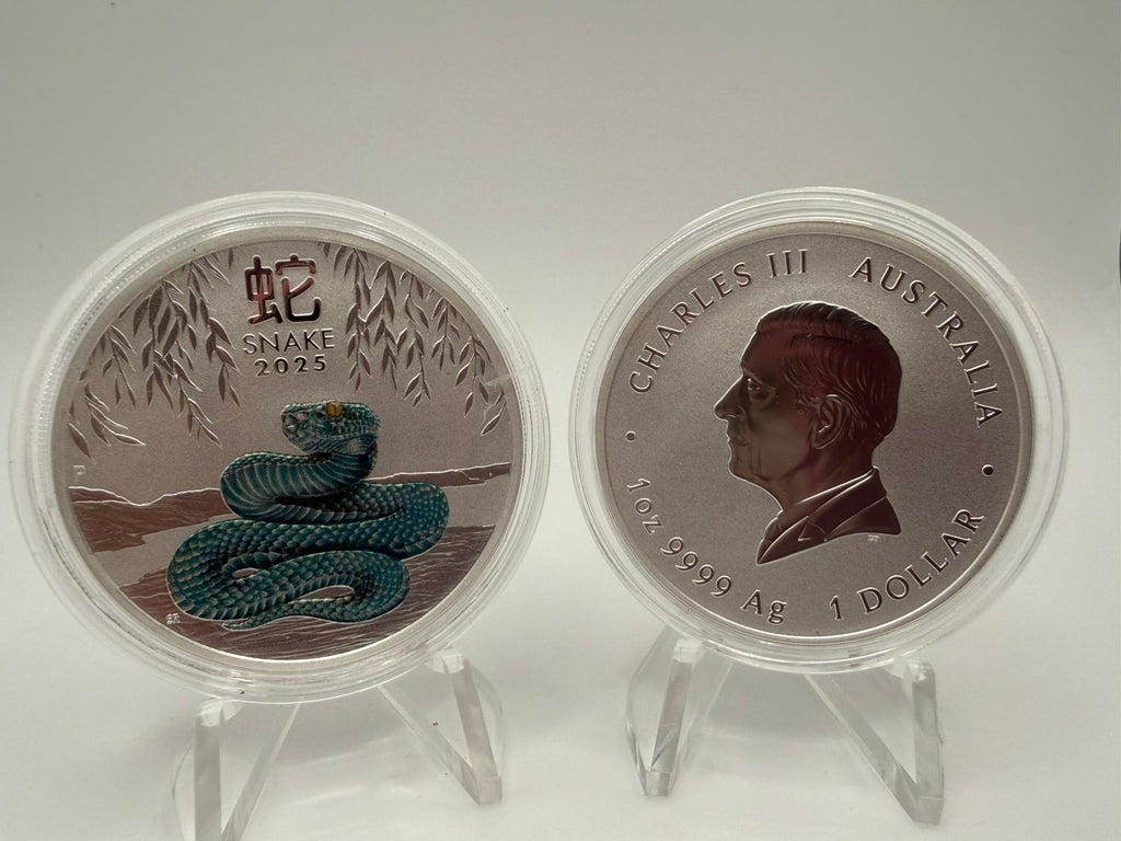 2025 1oz Australia Lunar Series III - Year of the Snake .9999 Silver Coloured BU Coin