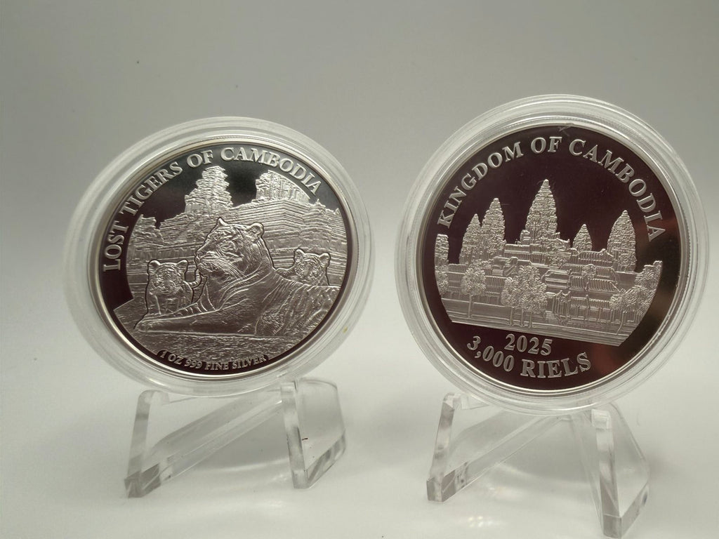 2025 1oz Cambodia Lost Tigers of Cambodia .999 Silver BU Coin