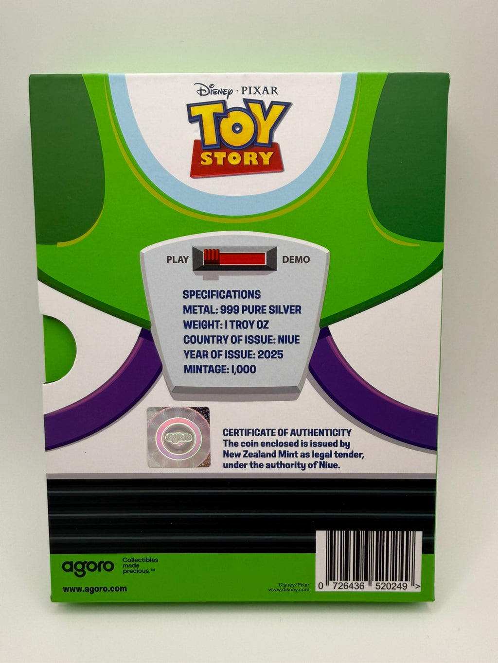 2025 1oz Niue Disney Toy Story (1995) 30th Anniversary - Buzz .999 Silver Coloured Proof Coin