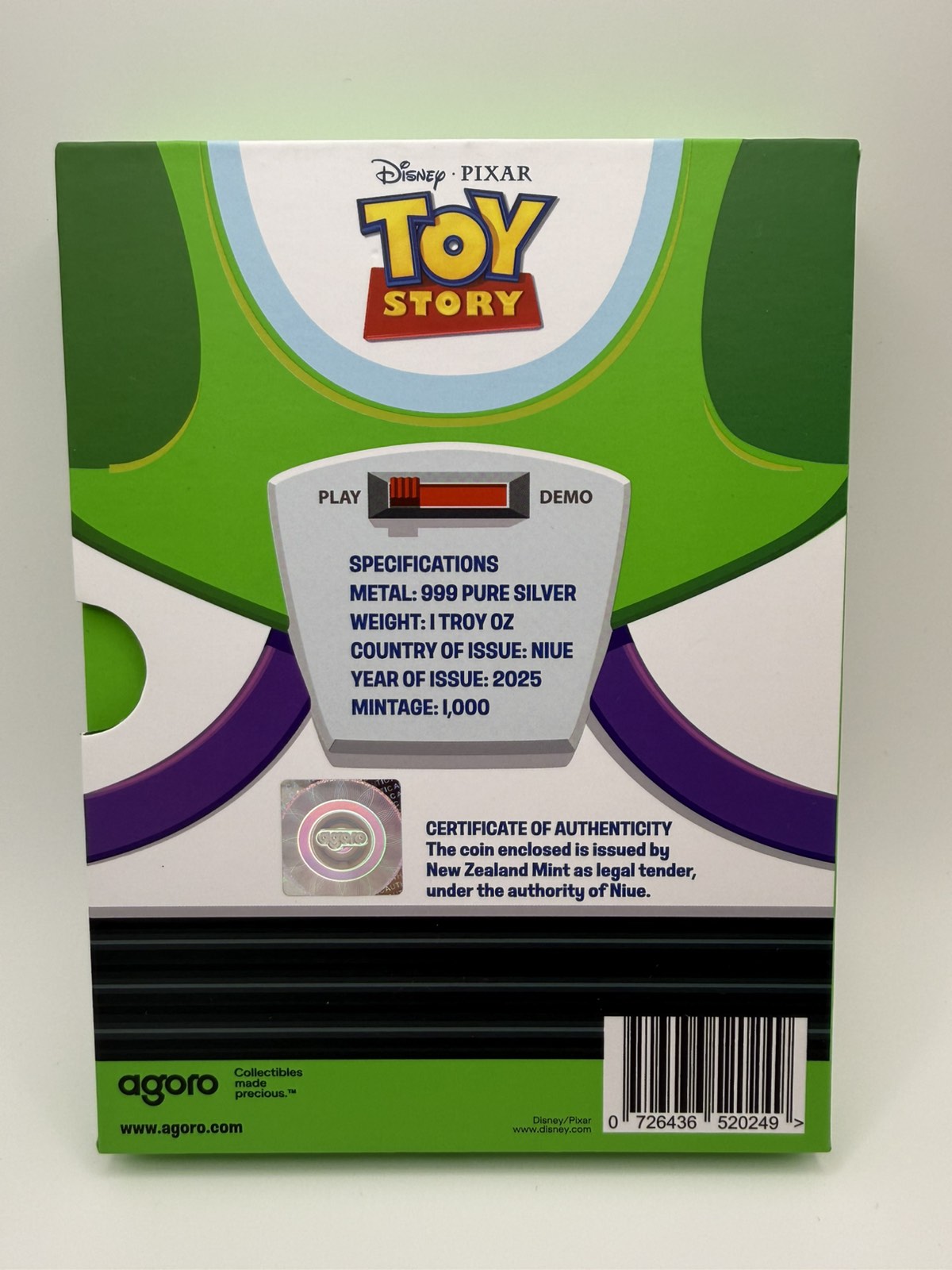 2025 1oz Niue Disney Toy Story (1995) 30th Anniversary - Buzz .999 Silver Coloured Proof Coin