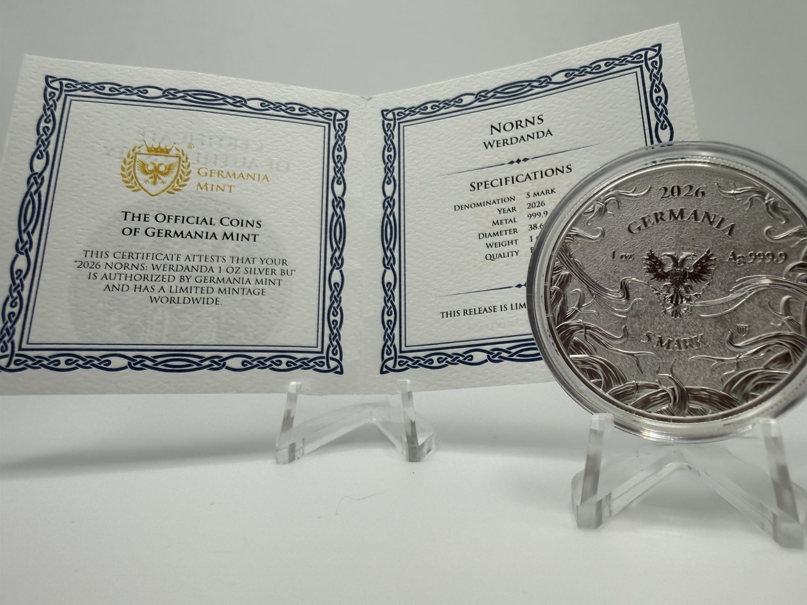 Germania Mint 2026 Norns Series: Werdanda 99.99% Bullion Silver Round 1oz (0.831 Tael)
